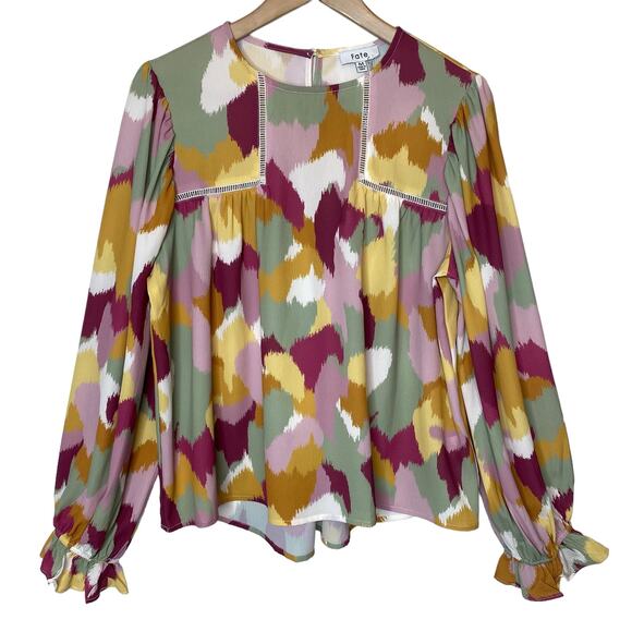Fate Brushstroke Print Peasant Blouse Multicolor Boho Top NEW size Medium - Picture 1 of 6